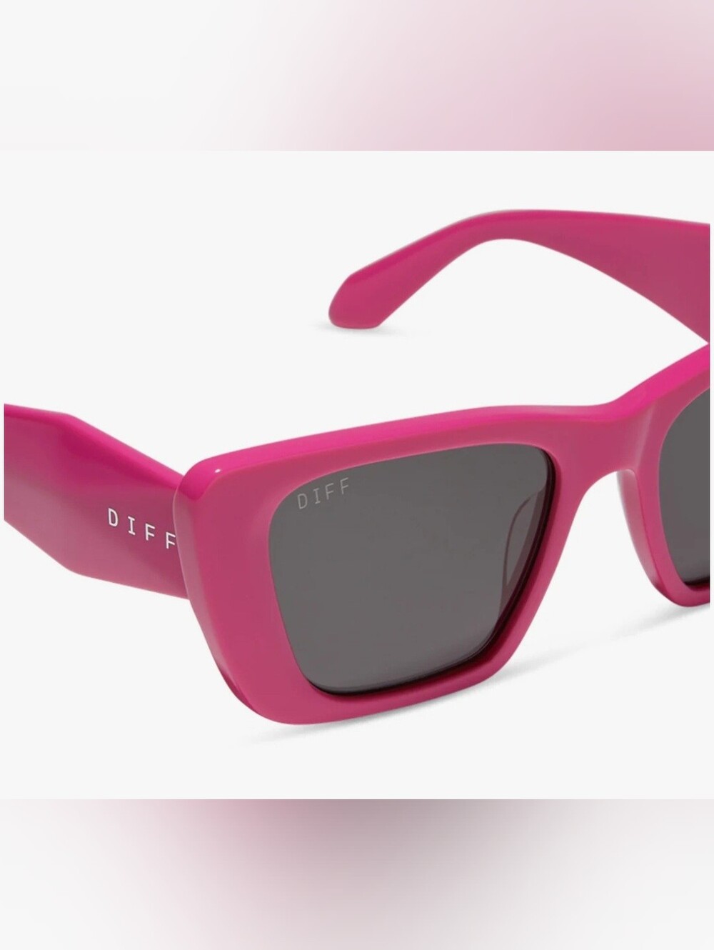 NIB! DIFF Eyewear, Aura, Hot Pink Square Sunglasses, Bright Pink Grey, MSRP $108 - Picture 2 of 8